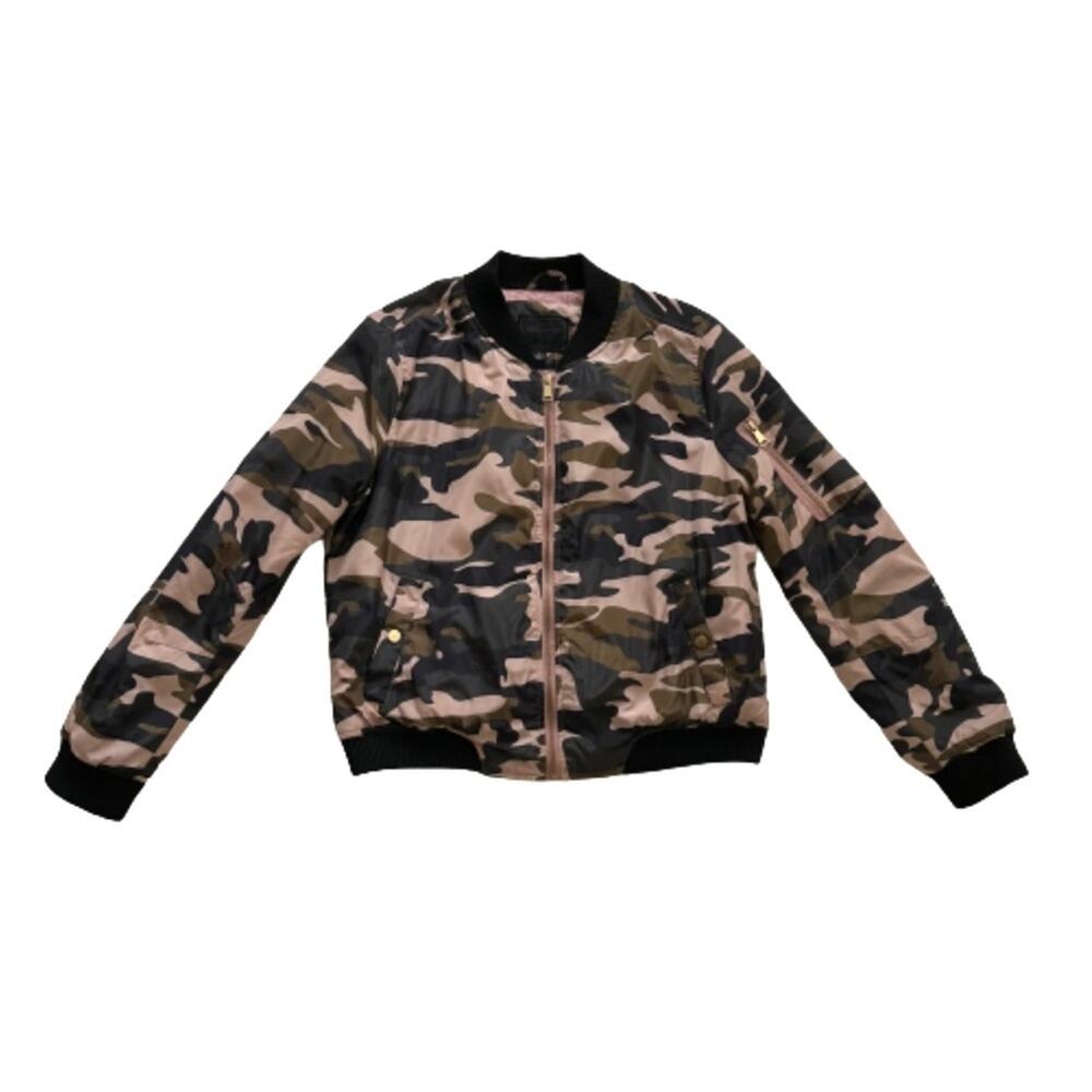 Miss London Jacket Coat  Pink Olive Black Quilted Camouflage Bomber Coat Large - Picture 13 of 13